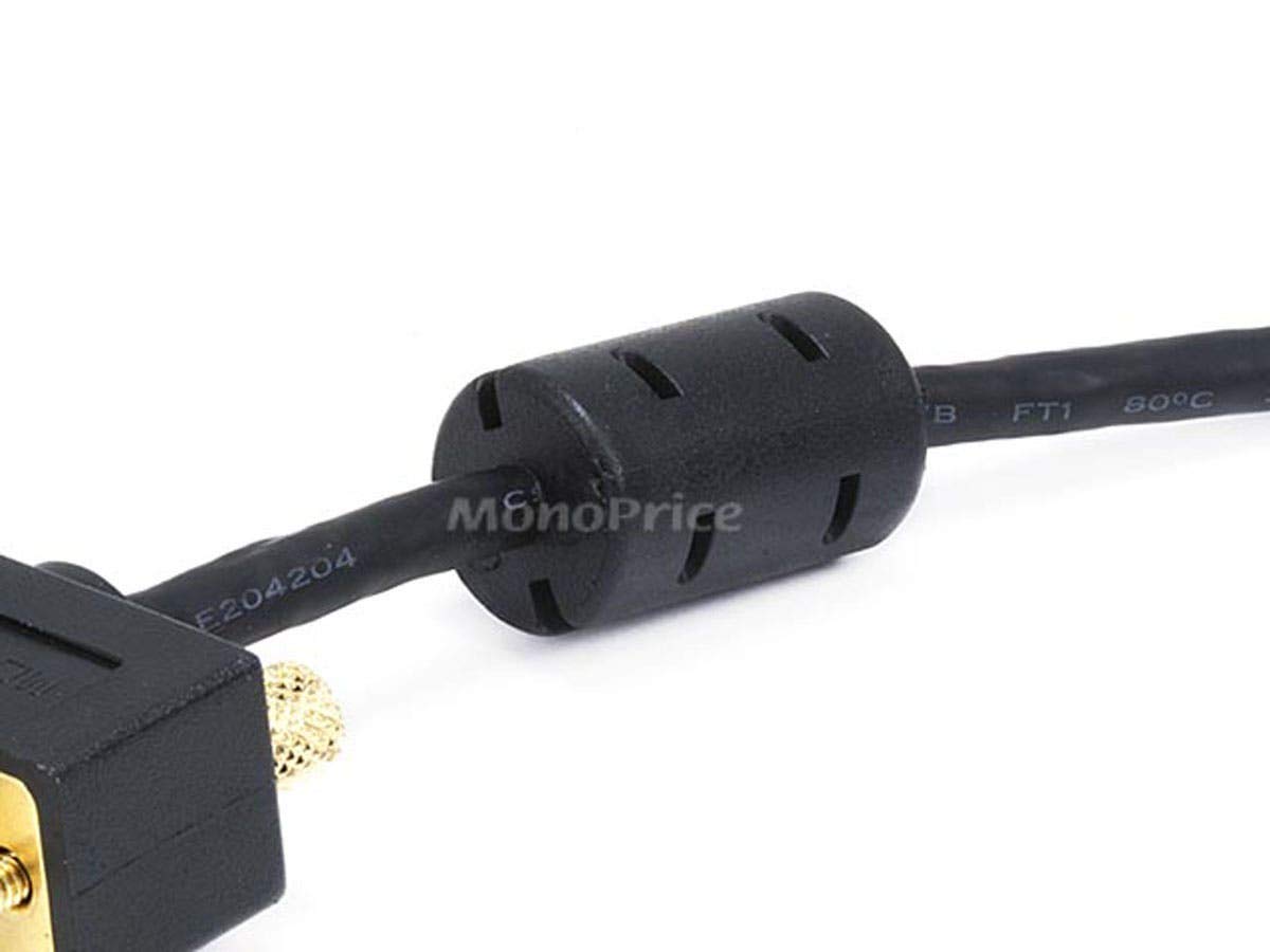 Monoprice Ultra Slim SVGA Super VGA Male to Male Monitor Cable - 35 Feet with Ferrites | 30/32AWG, Gold Plated Connector