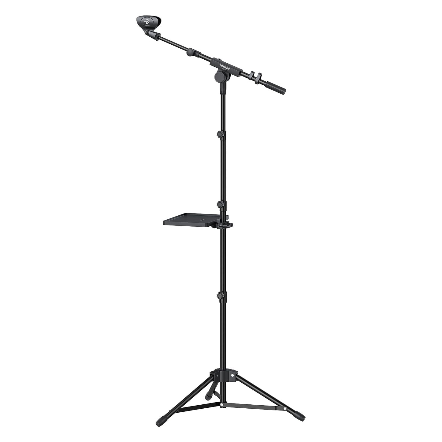 PHENYX PRO Microphone Stand with 22x16cm Large Tray, Adjustable Stand Height, Dual Mic Clips & Carrying Bag, Ideal for Live Streaming, Recording, and