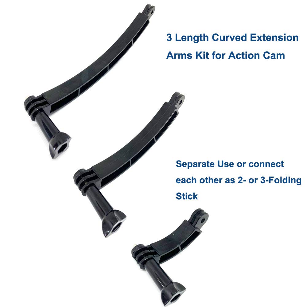 OctinPris 3-in-1 Curved Arced Extension Arms in Different Lengths(7.5/13.5/19.5cm) Compatible for Gopro Series, SJCAMs, Geekpro and Other Action Cams