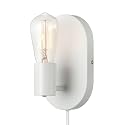 Globe Electric 65000134 1-Light Plug-in or Hardwire Wall Sconce, Matte White, 6ft White Fabric Covered Cord, Inline On/Off Rocker Switch, Bedroom
