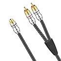 J&D Phono Splitter Cable, RCA Female to Dual Male Short Y Adapter, Gold Plated Stereo Audio Splitter Cord for Amplifier, Subwoofer, Home Theater, 1