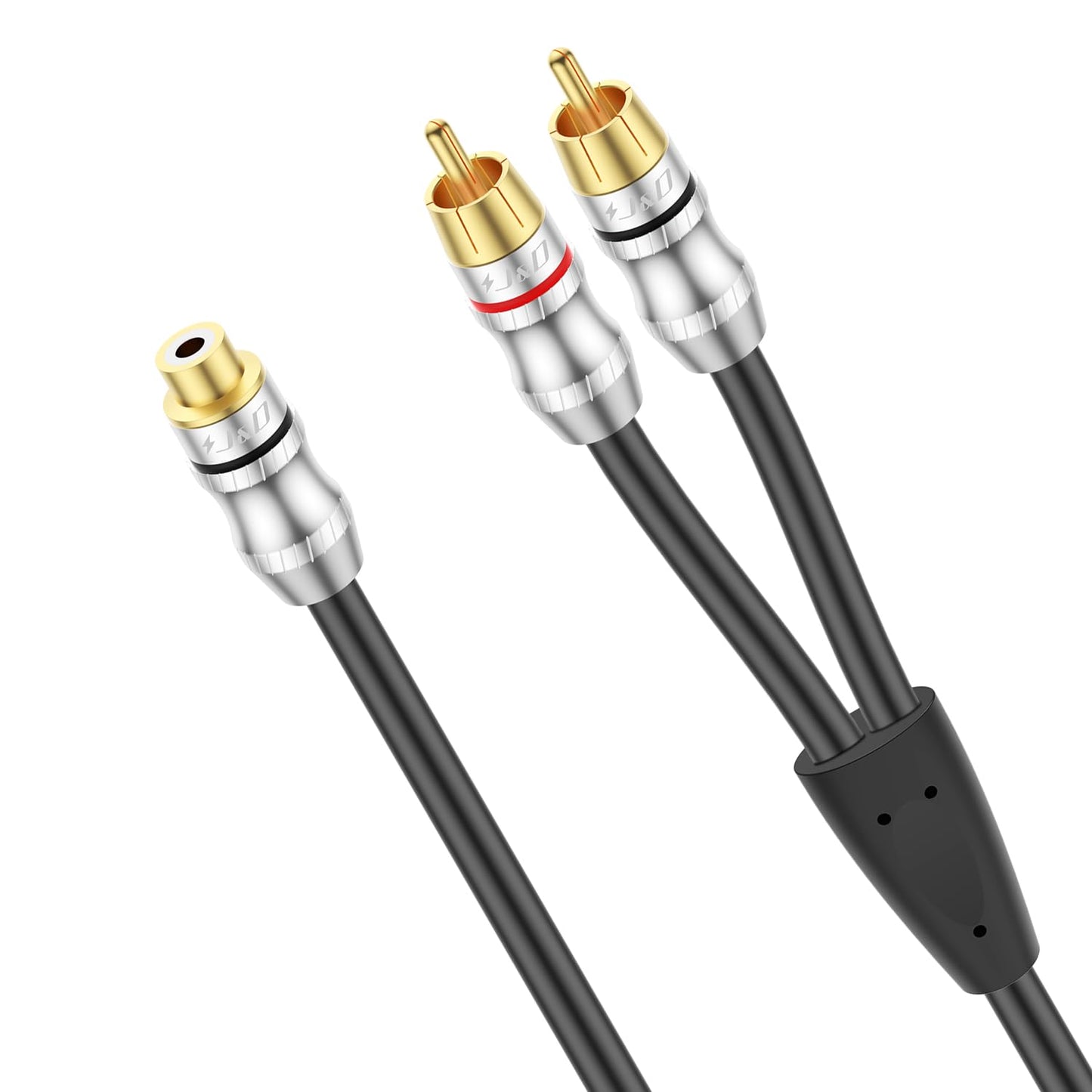 J&D Phono Splitter Cable, RCA Female to Dual Male Short Y Adapter, Gold Plated Stereo Audio Splitter Cord for Amplifier, Subwoofer, Home Theater, 1