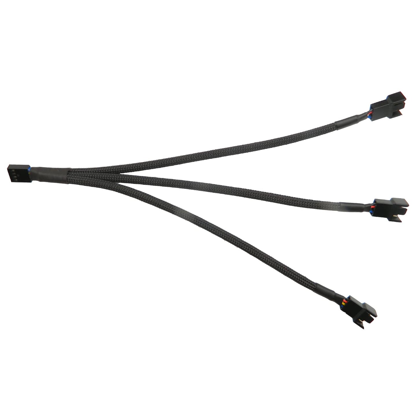 4 Pin PWM Fan Splitter Cable Black Sleeved Case Fan Braided Adapter Cable 1 to 3 Converter Y Splitter for Computer PC CPU Cooling Fan ATX Case