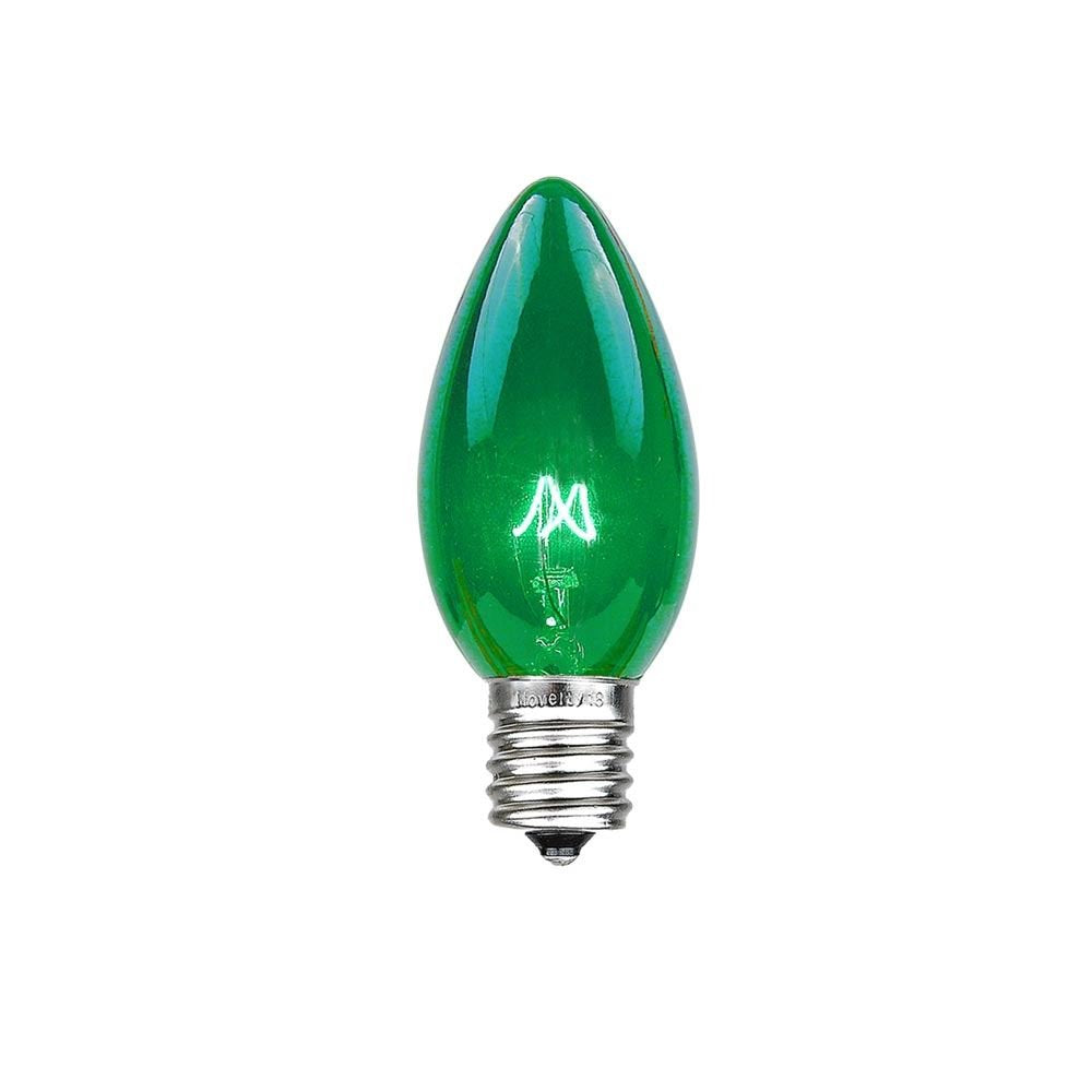 Novelty Lights Green C7 Christmas Replacement Bulbs, E12, 5 Watt, 25 Pack