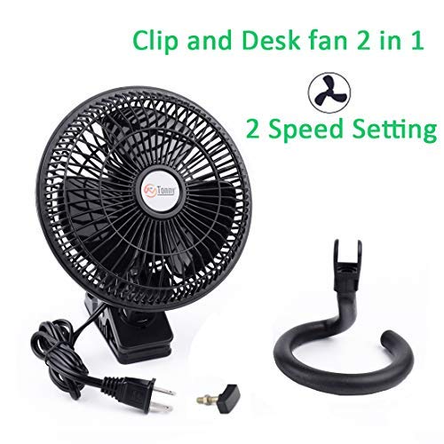 TN TONNY Clip-on Fan, AC 110V 6 Inch Adjustable Clip Table Fan with 2 Speeds Wind, Personal Cooling Fan with 6 Foot Cord and Plastic Safety Grill