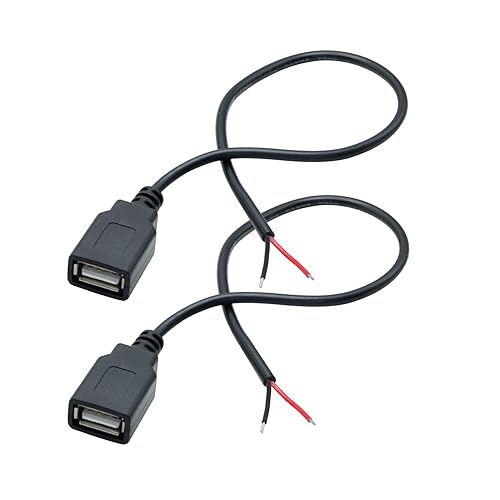 Maixbomr 2Pcs Short USB A Female 2 Pin Bare Wire 11inch, USB 5V/3A Pigtail Open End Power Cable, for USB Equipment Installed or Replace Repair DIY
