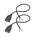 Maixbomr 2Pcs Short USB A Female 2 Pin Bare Wire 11inch, USB 5V/3A Pigtail Open End Power Cable, for USB Equipment Installed or Replace Repair DIY
