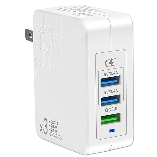 Fast Charge 3.0 USB Wall Charger (3A Max.) with Dual 5V/2.4A USB Ports (Total 4A), Portable 38W QC3.0 USB Charger Power Adapter with Foldable Plug