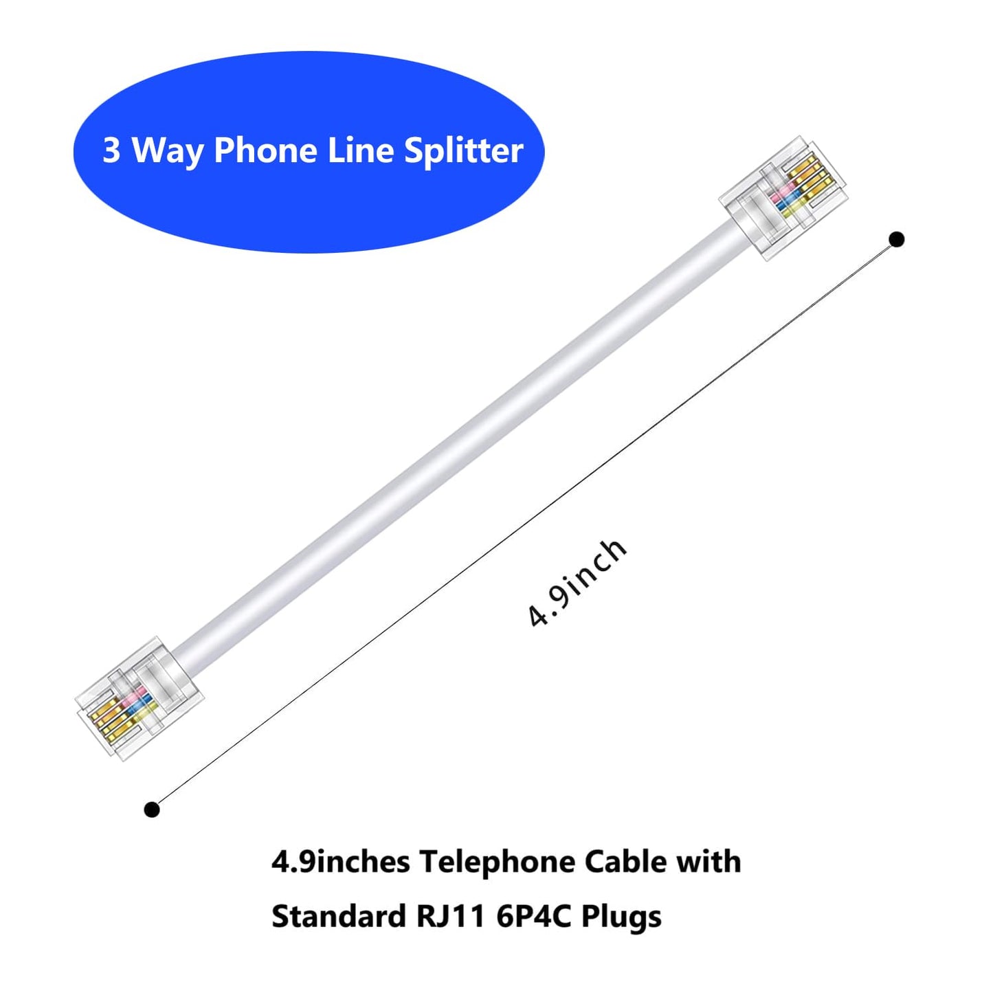 Yumiwoow RJ11 Cable 3 Way Telephone Splitter 3 Pack, Beige, Splitter 6P4C Connector Phone Line Cord Adapter with Cable for Landline Telephone Wire