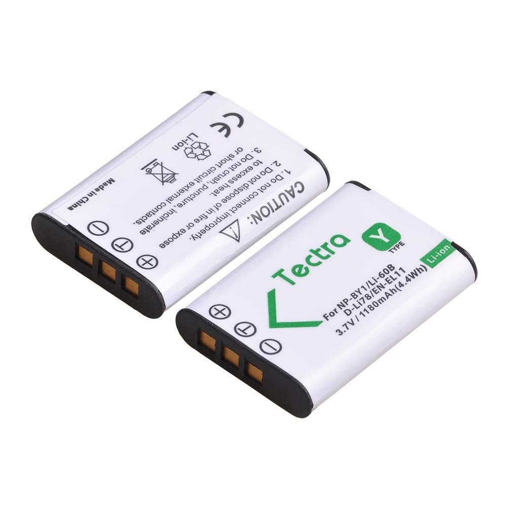 Tectra 2-Pack Battery and Charger Kit for NP-BY1 EN-EL11 LI-60B D-Li78 Compatible with Nikon Coolpix S550 S560 Sony Action Cam Mini HDR-AZ1VR AZ1 AZ1V