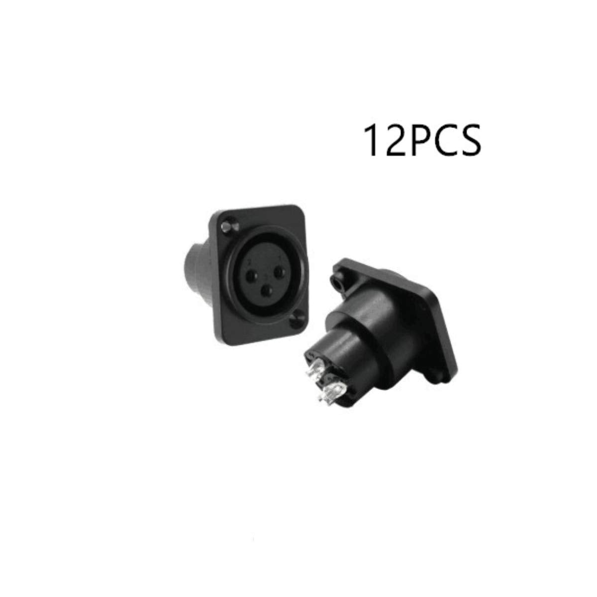 bnafes Audio XLR Female Jack Panel Mount Socket 12 Pcs Black Silver Tone