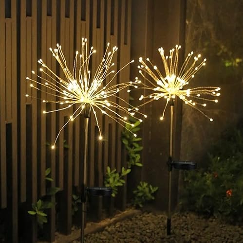 2 Pack Solar Garden Lights, 120 LED Solar Firework Lights Outdoor, Decorative Stake String Lights for Walkway Backyard Pathway Patio Christmas Wedding