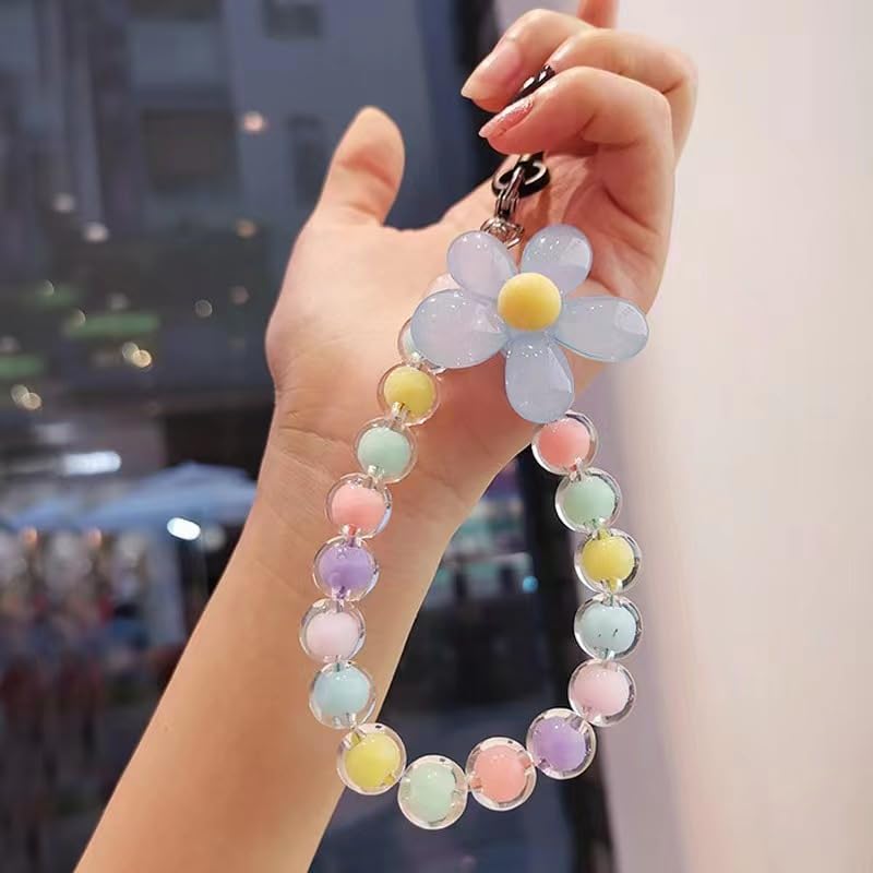 Jinshining Blue Mobile Phones Lanyard Universal Phone Chain Colorful Pearl Phone Lanyard Wrist Strap Anti Lost Fashion Phones Case Keychain Wallet