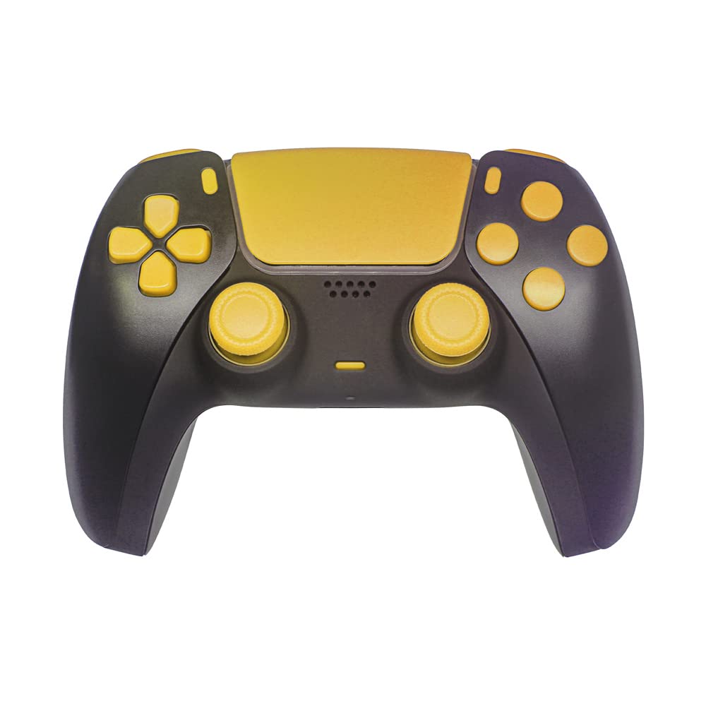 WPS Replacement Clip Shell Touch Pad Thumbsticks Dpad R1 L1 Trigger Full Buttons w/Accent Rings Set for PS5 Playstation Controller (Yellow)