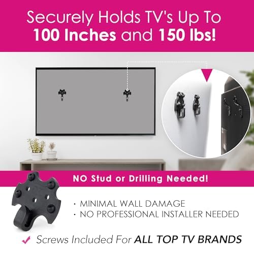 HangSmart TV® Wall Mount NO Stud - Original & Patented Easy Install, DIY for 19-100" TVs, Holds Up to 150LBS, Fits Most LED LCD Flat Screens