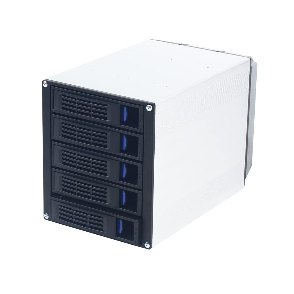5 Bay 3 x 5.25 Drive Bays Hard Disk Enclosure, HDD Hot Swap Cage Mobile Rack for 5 x SATA 3.5 HDD, 5 x SATA 2.5 HDD, SAS HDD