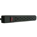 4 feet Surge Protector, Flat Rotating Plug, 6 Outlet, Black Horizontal Outlets, Plastic, 4 ft Power Cord, Surge Protector Multi Plug, CableWholesale