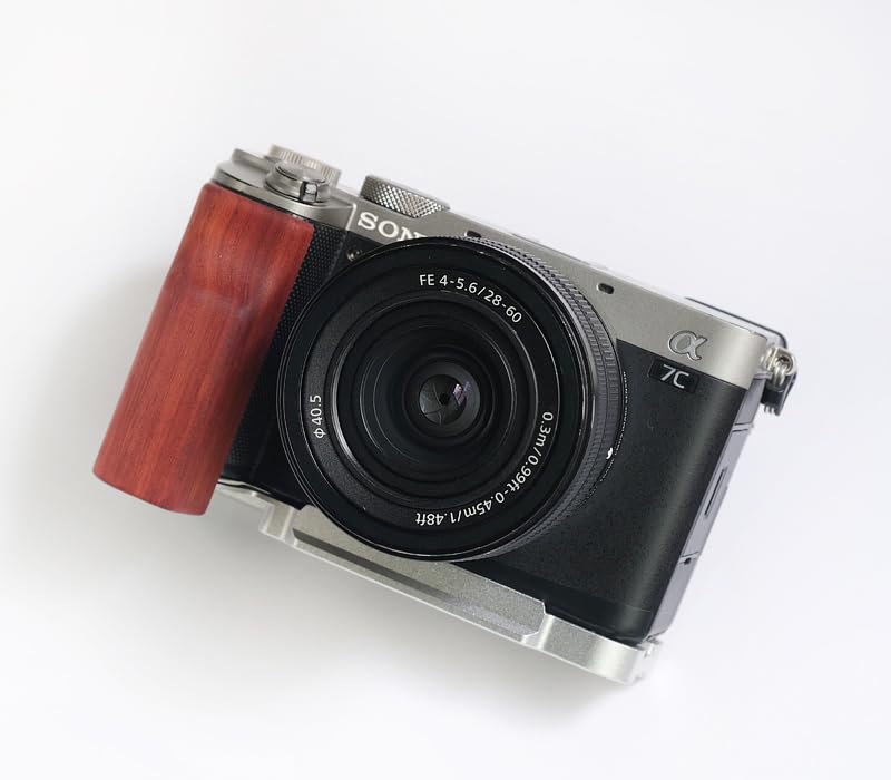 QR L Handle Hand Grip Wood Handle + Alloy Baseplate for Sony A7C Camera Holder (Rosewood + Sliver Alloy Baseplate)