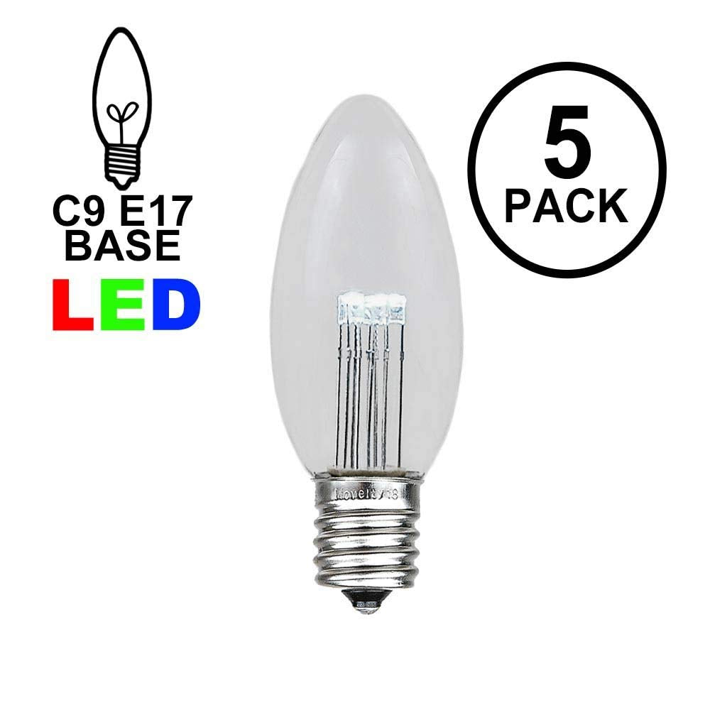 Novelty Lights 5 Pack Pure White C9 LED Outdoor Christmas Light Bulbs