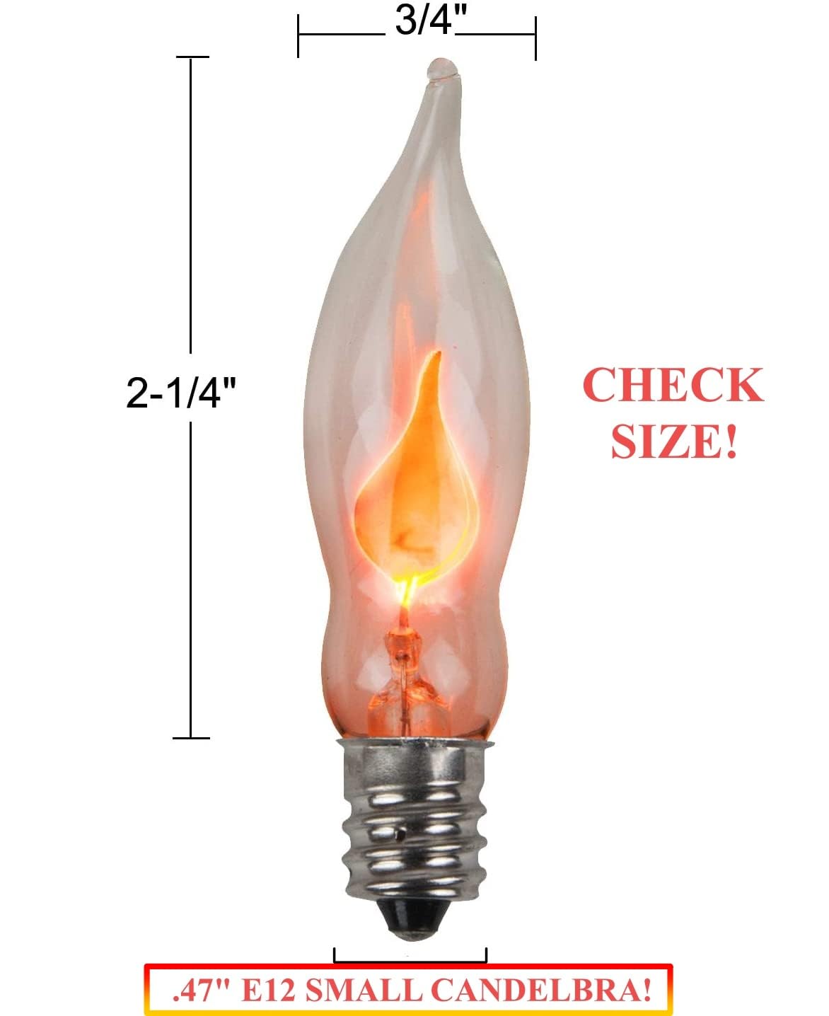 Creative Hobbies® A101 Flicker Flame Light Bulb - 3 Watt, 130 Volt, E12 Candelabra Base, Nickel Plated Base - Dances with a Flickering Orange Glow | 5