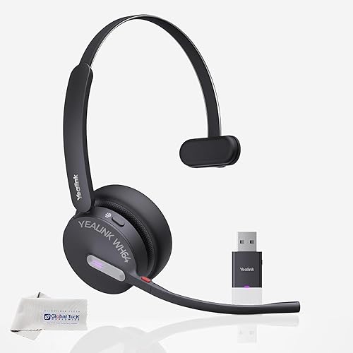 Yealink WH64 Hybrid Wireless Headphones DECT & Bluetooth Mono MS, Teams Certified, For PC, Laptop & Mobile, USB-C Dongle, 150m Range, 32H Talk Time…