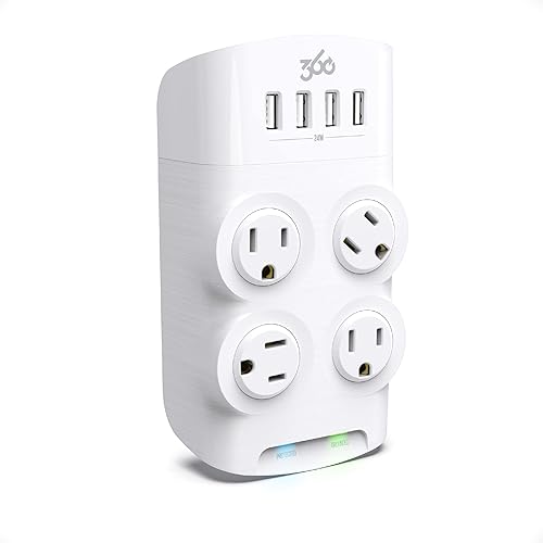 360 Electrical Revolve Wall Tap Power Surge Protector with 4 USB Ports, 4 24 W Rotating Outlets, Multi Plug Outlet Splitter, Adapter for Electric Wall