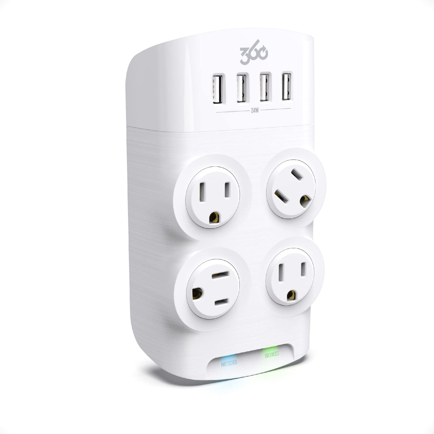 360 Electrical Revolve Wall Tap Power Surge Protector with 4 USB Ports, 4 24 W Rotating Outlets, Multi Plug Outlet Splitter, Adapter for Electric Wall