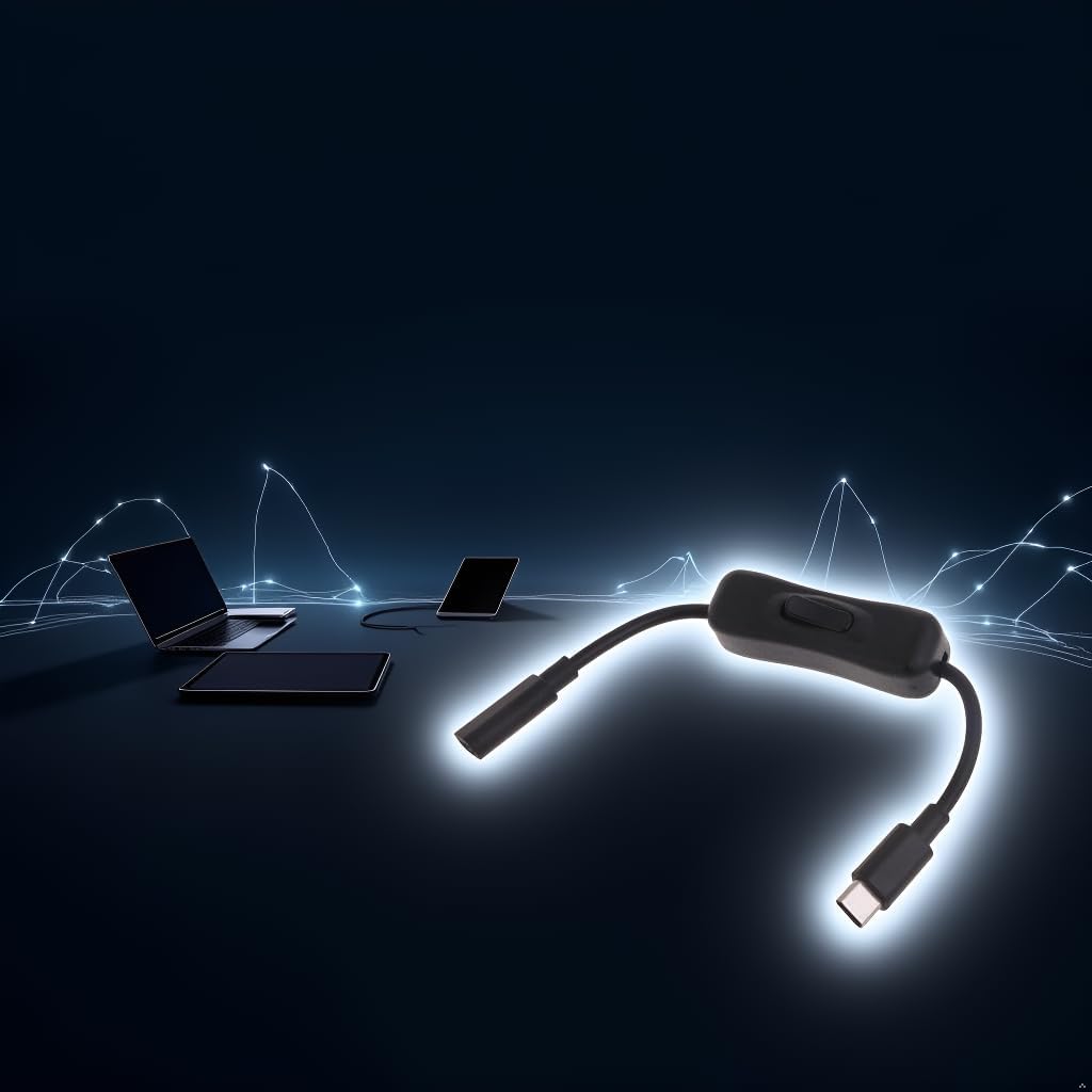 SelHeng Black Power Switch USB C Male to Female Type C Extension Cable Inline On/Off Switch for 4 Power Switch Cables, Audio and Video Power Cables