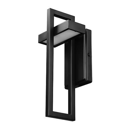 GLOBE Electric 60000024 12W LED Integrated Outdoor Wall Sconce, Matte Black, 400 Lumens, 3000 Kelvin, 80 CRI, Weather Resistant Exterior Lighting