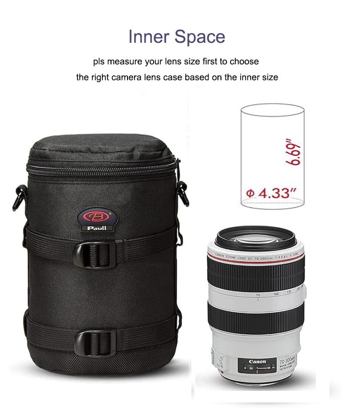 BPAULL Camera Lens Case DSLR Camera Lens Bag Fits for Canon Nikon Pentax Sony Olympus Panasonic and Other Camera Lens