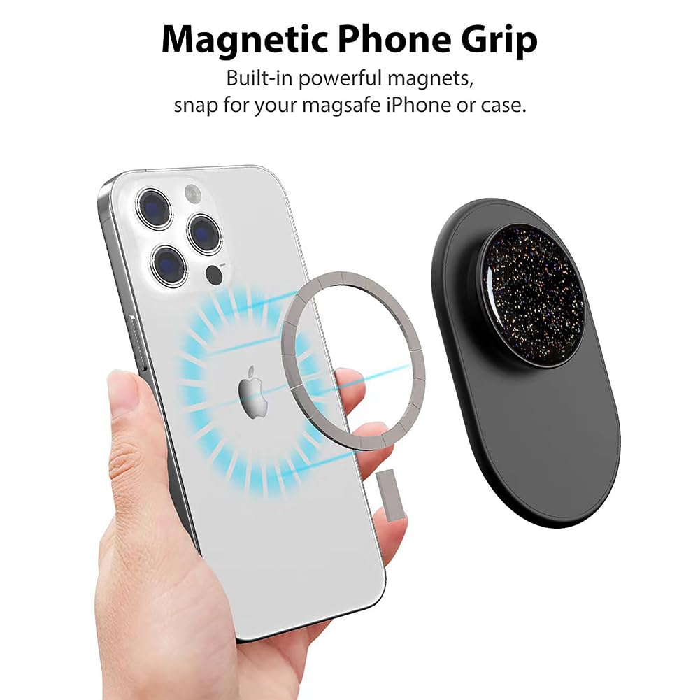 MonIdea Magnetic Phone Grip for MagSafe, Phone Ring Holder Finger Kickstand Wireless Charging Compatible, Magnet Phone Rings Gripper Stand for iPhone