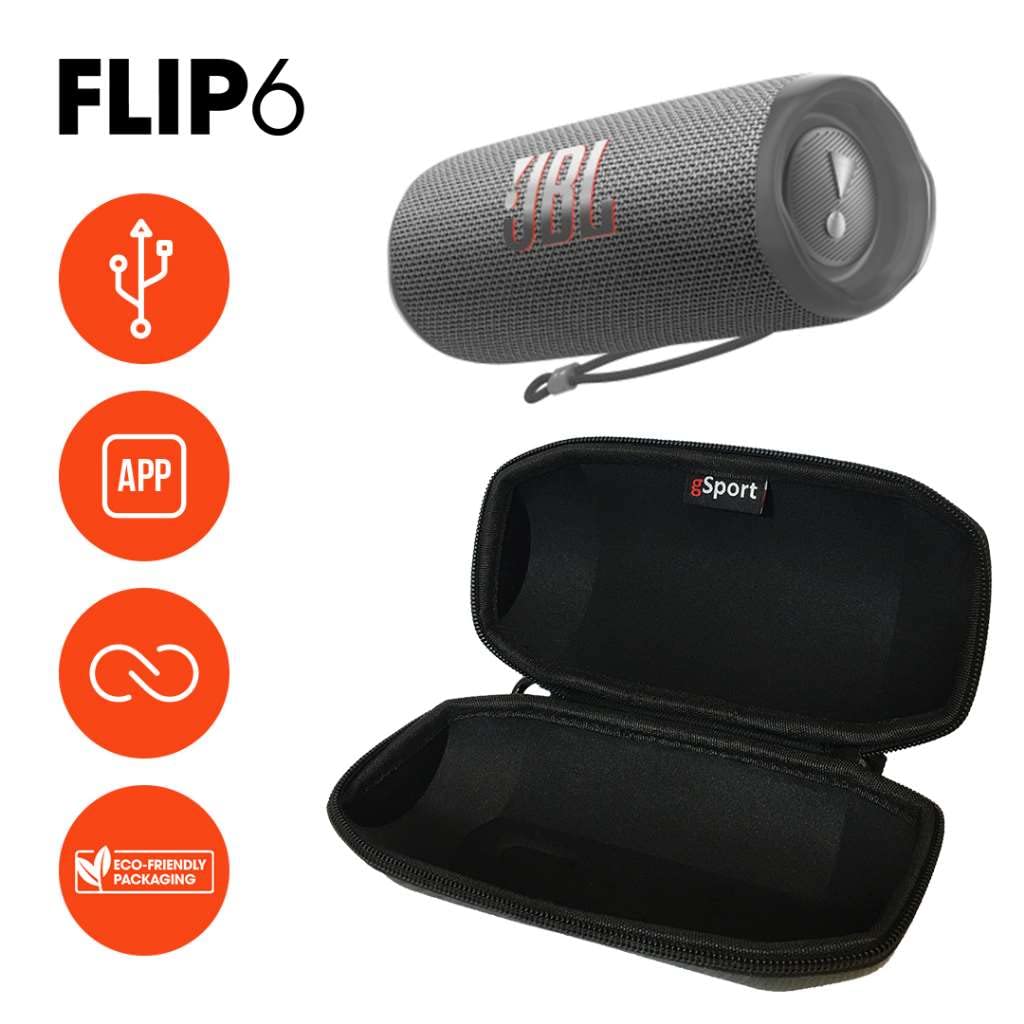 JBL FLIP 6 Waterproof Portable Speaker Bundle with gSport Carbon Fiber Case (Gray)