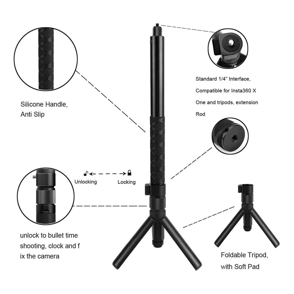 Handheld Camera Selfie Stick and Tripod for Insta360 Bullet Time Bundle, Protection Accessories for Insta360 X4/X3/GO 3S/One X2/RS/R/ etc. Sports