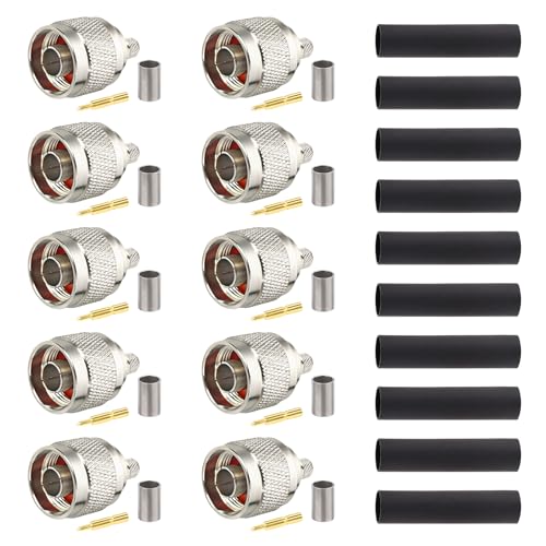 XRDS -RF RG8X N Male-Plug Crimp Connector 10PCS, N Male Crimp Connector for RG8X, LMR240, CNT240, KMR240, Mini8, 4D-FB, Belden9258 Coaxial Cables, RF