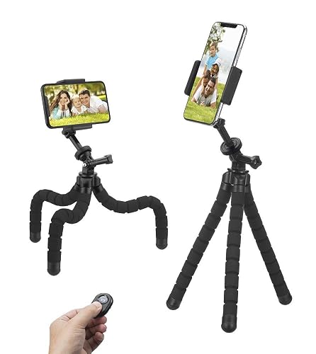 Phone Tripod, Flexible Tripod, Upgrade 4-Axis Angle Adjustment, Unique 360° Rotating Holder, Sturdy Octopus-Style Legs, and Wireless Remote Shutter