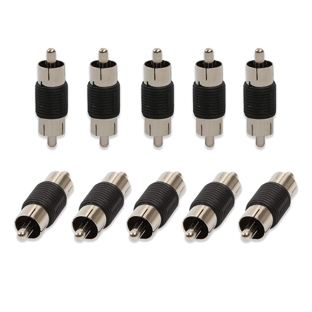 ELECTOP 10 Pack Audio Video Nickel RCA Male to Male RCA Coupler Adapter Connector, for Phono,Speaker,RCA Cable,Amplifier