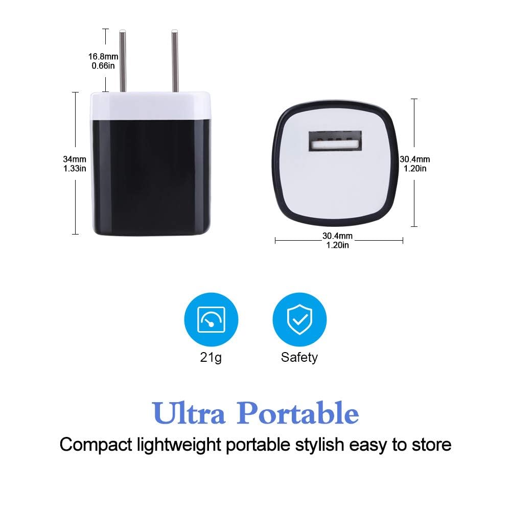 Wall Charger Block, USB Plug 5Pack 1A/5V Single Port Wall Charge Box Charging Cube Brick for iPhone 17 17e 16e 16 15 Pro Max 14 13 XS X Samsung Galaxy