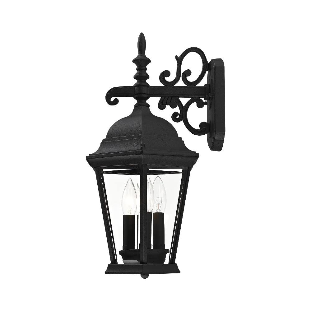 Livex Lighting 7560-14 Hamilton 3-Light Cast Aluminum Outdoor Wall Lantern with Clear Beveled Glass, 22" x 12" x 12", Black