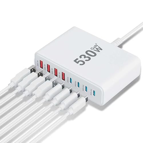 USB C Charger 530W USB C Charger Block,Upgraded GaN IV 10-Port Charging Station Hub,Travel Essentials 140W Fast Charging Laptop Adapter for MacBook