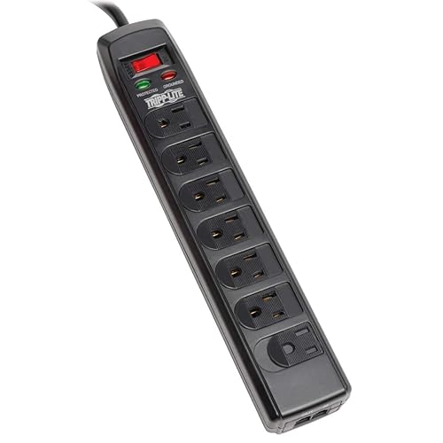 Tripp Lite 7 Right Angle Outlet Surge Protector Power Strip, 6ft. Cord, Right Angle Plug, 1440 Joules, Tel/Modem Protection, Safety Covers, 50K