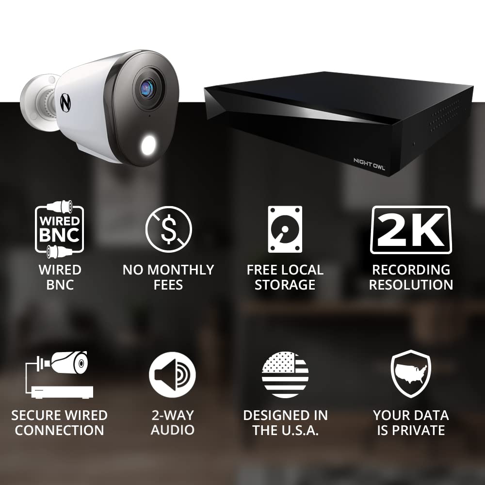 Night Owl 2-Way Audio 12 Channel DVR Video Home Security Camera System with (8) Wired 2K HD Indoor/Outdoor Deterrence Cameras and 1TB Hard Drive (Add