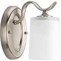 Progress Lighting P2018-09 Inspire Collection Etched Glass Traditional Bath Vanity Light, 1-Light, Brushed Nickel