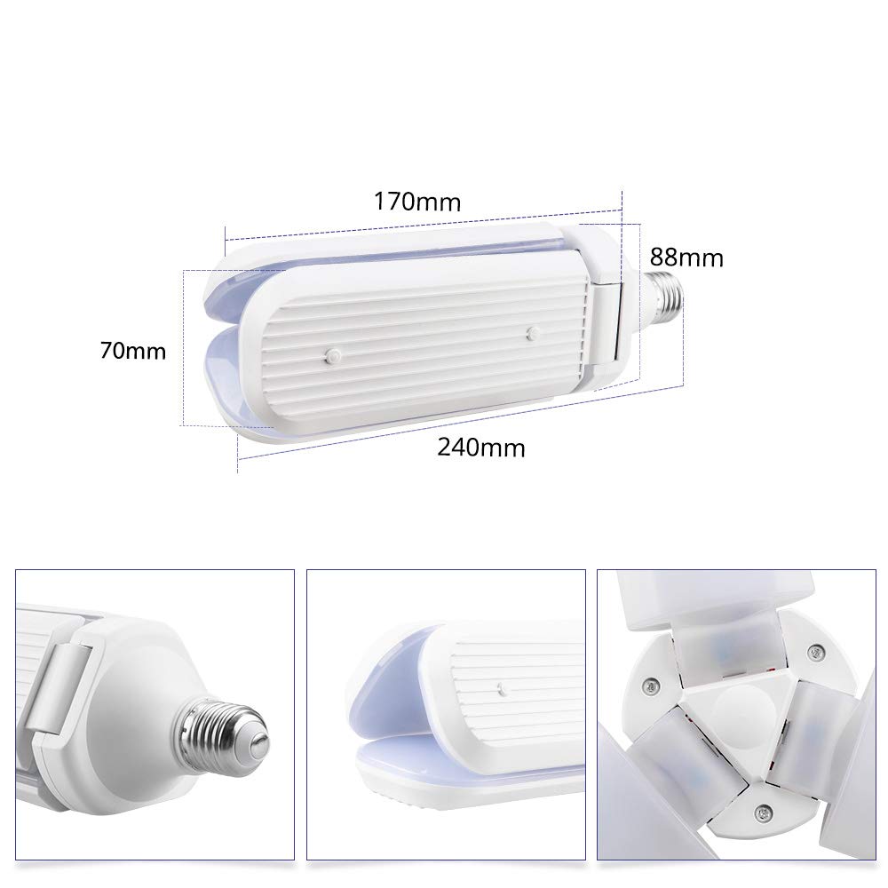 K JINGKELAI 45W LED Bulbs Super Brighter 45W Ceiling Fans led Bulb Lamps Foldable Household 3 Blades LED Light Bulbs,90 Angle Adjustable,E27 Medium