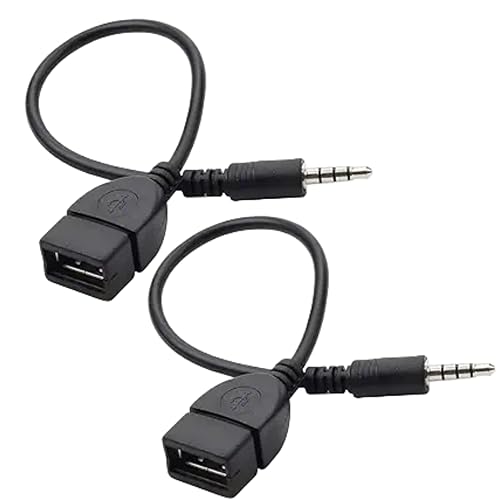 SelHeng 2Pcs Black USB to AUX Adapter Cable,3.5mm Male AUX Plug to USB 2.0 Female Converter Adapter Cable Cord for Car Aux Port 20cm/8-inch Length