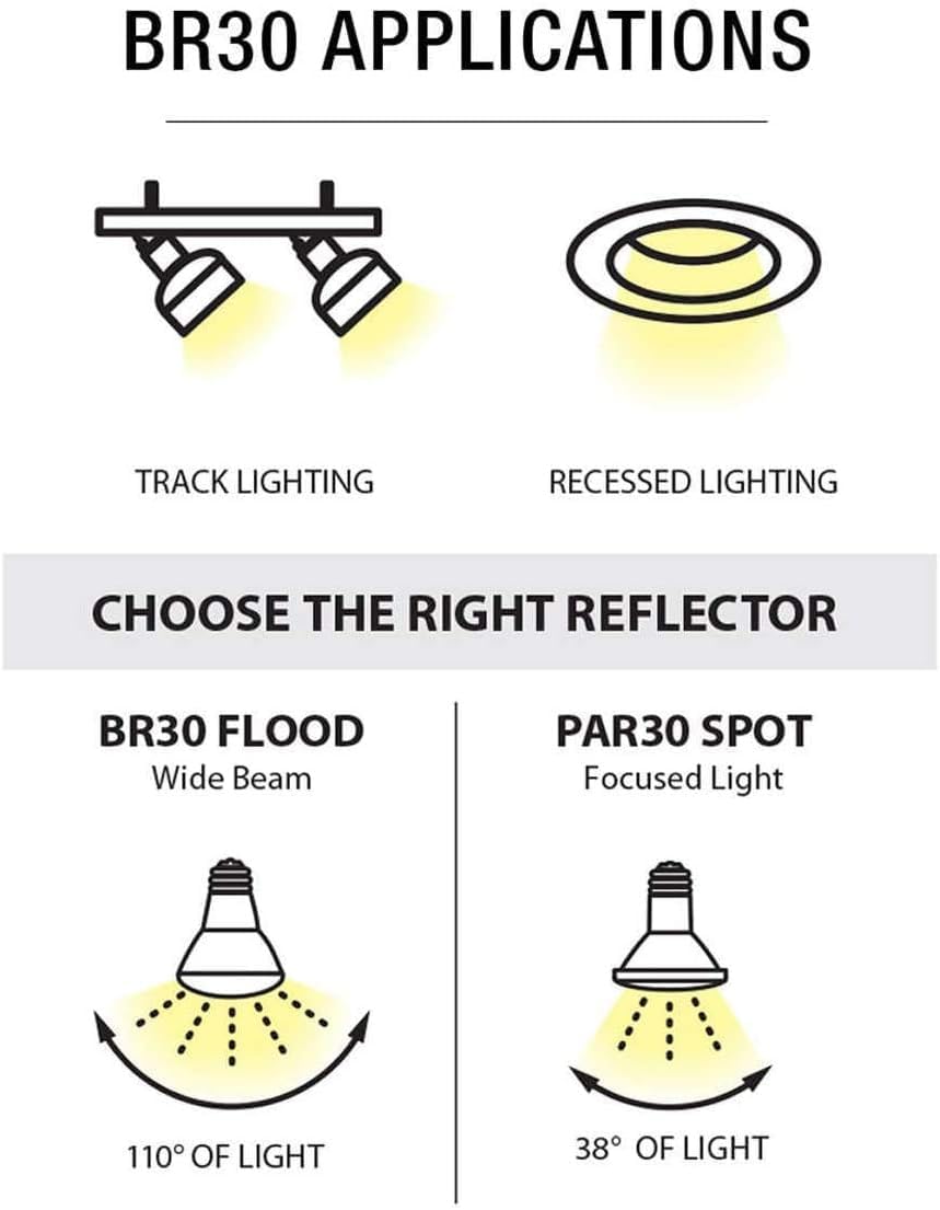 Feit Electric BR30DM/850/10KLED/6 LED Bulb, Flood/Spotlight, BR30 Lamp, 50 W Equivalent, E26 Lamp Base, Dimmable