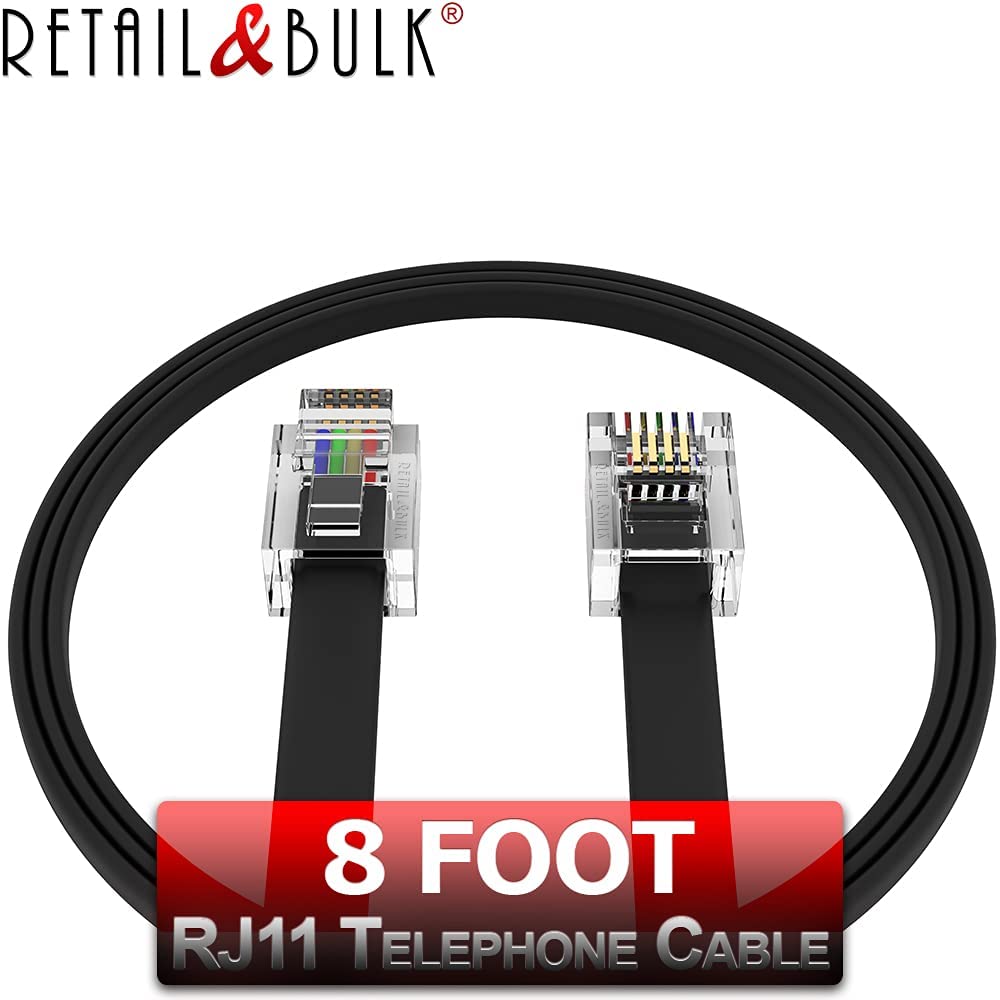 RetailAndBulk 8FT RJ11 Telephone Cord - Pro Grade 4-Wire Landline Phone Cable, 100% Copper, Heavy Duty PVC Jacket, Thick Gold Contacts for Phone, Fax