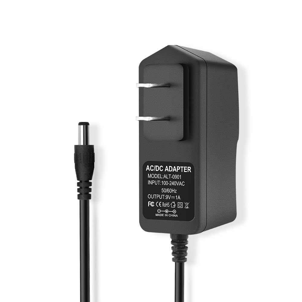 9V 1A DC Power Adapter, AC 100-240V 50-60Hz to DC 9 Volt 1Amp Power Supply Cord with 【5.5mm x 2.5mm Barrel Jack - Tip Center Positive】