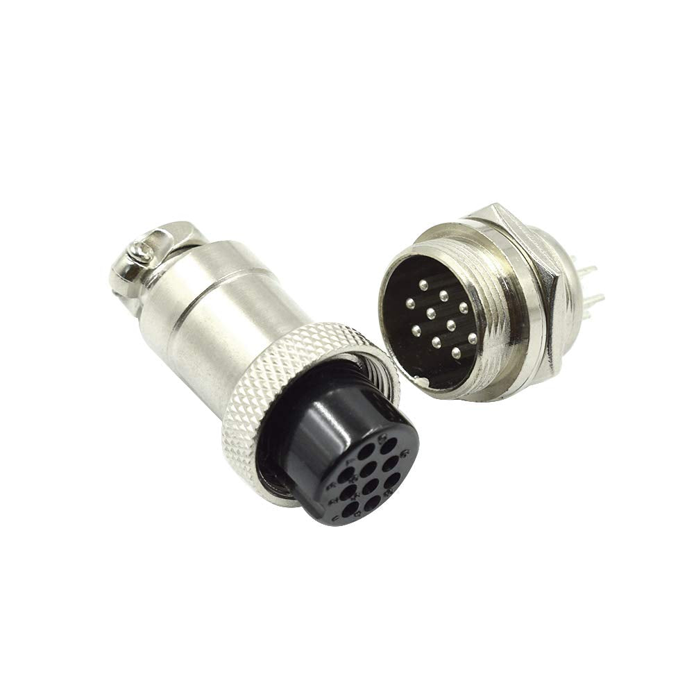 Hxchen 10 Pin Metal Male Female Thread Panel Connector 16mm GX16-10P Aviation Plug Silver - (2 Sets)