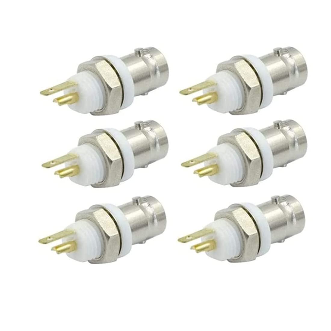 GDQLCNXB BNC Female Jack Bulkhead Solder Panel Mount Insulated Coax Rf Connector - (6 Pcs)