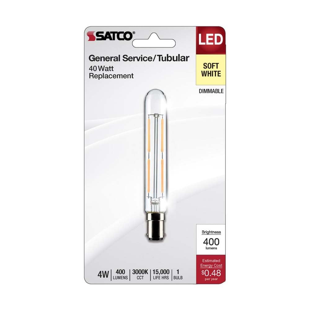 Satco 21861-4T6.5/LED/CL/930/120V/DC/1CD Tubular (S21861) Double Contact Bayonet Base Exit Light Bulb